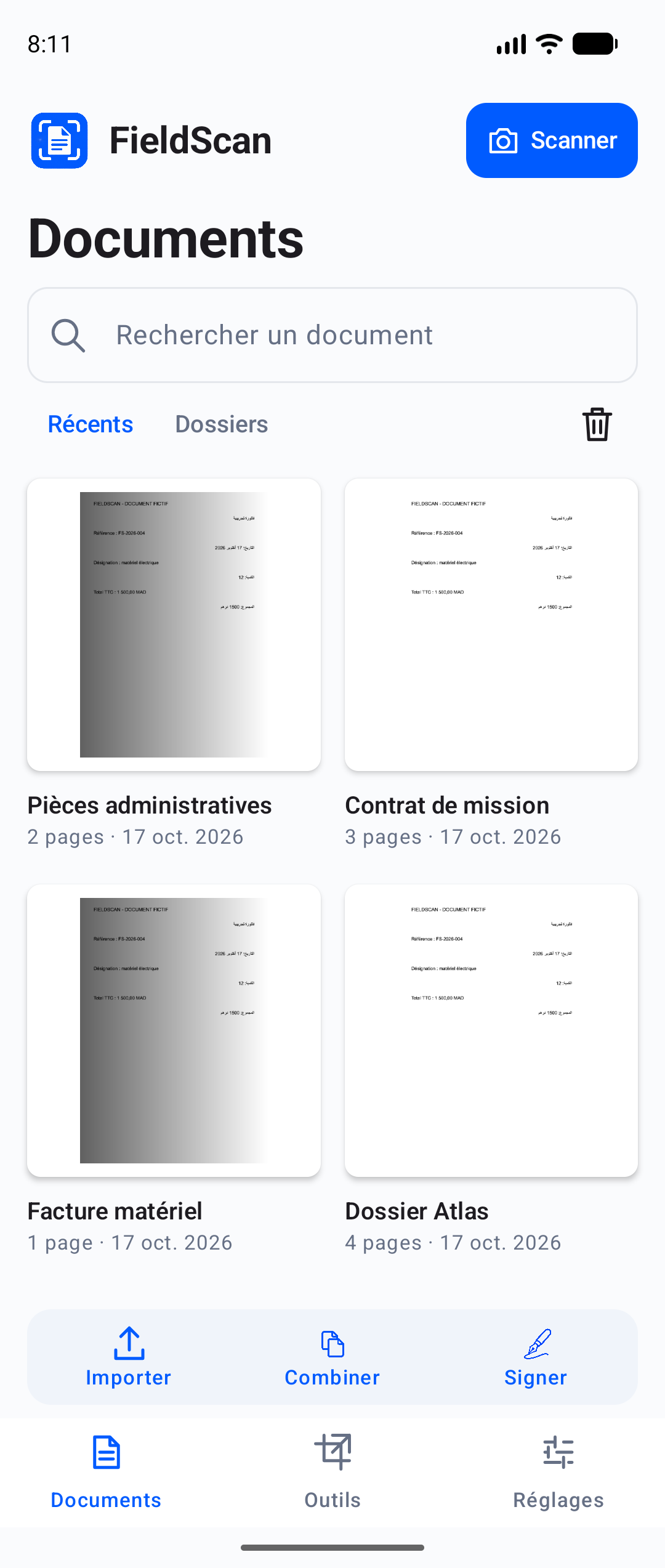 FieldScan : bibliothèque de documents fictifs